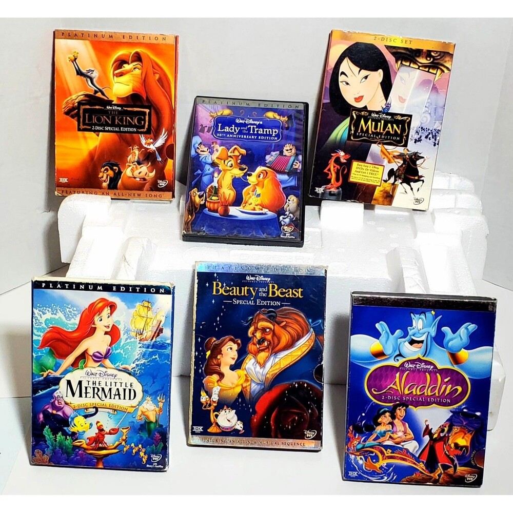 Disney Platinum Edition DVD Lot Lion King Aladdin Mulan w/ Mini Book Beauty Beas
